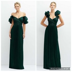After Six 6883 Covertible Ruffle Strap Pleated Gown Metallic Evergreen S